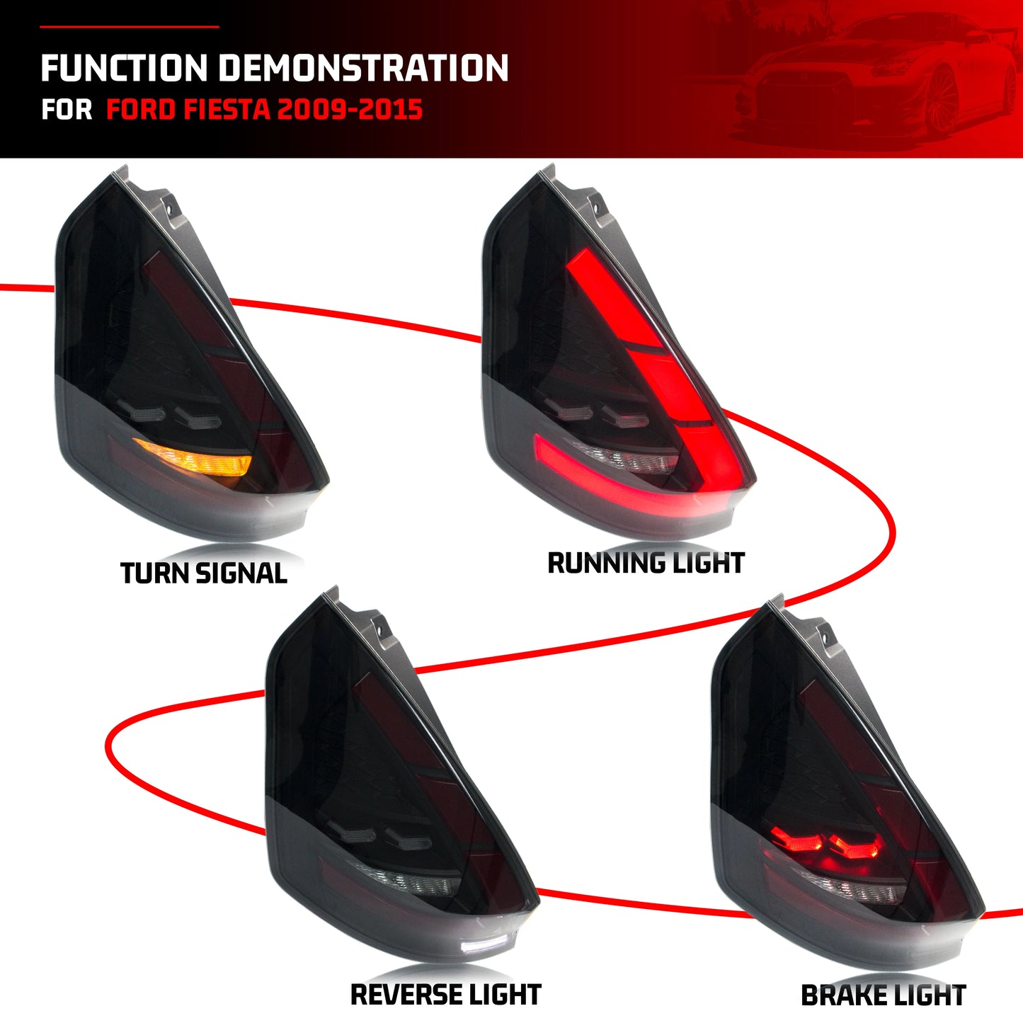 LED Tail Lights for Ford Fiesta MK7 MK7.5 VI Hatchback 2008-2017 Sequential Turn Signal Brake Black Rear Lamps Assembly