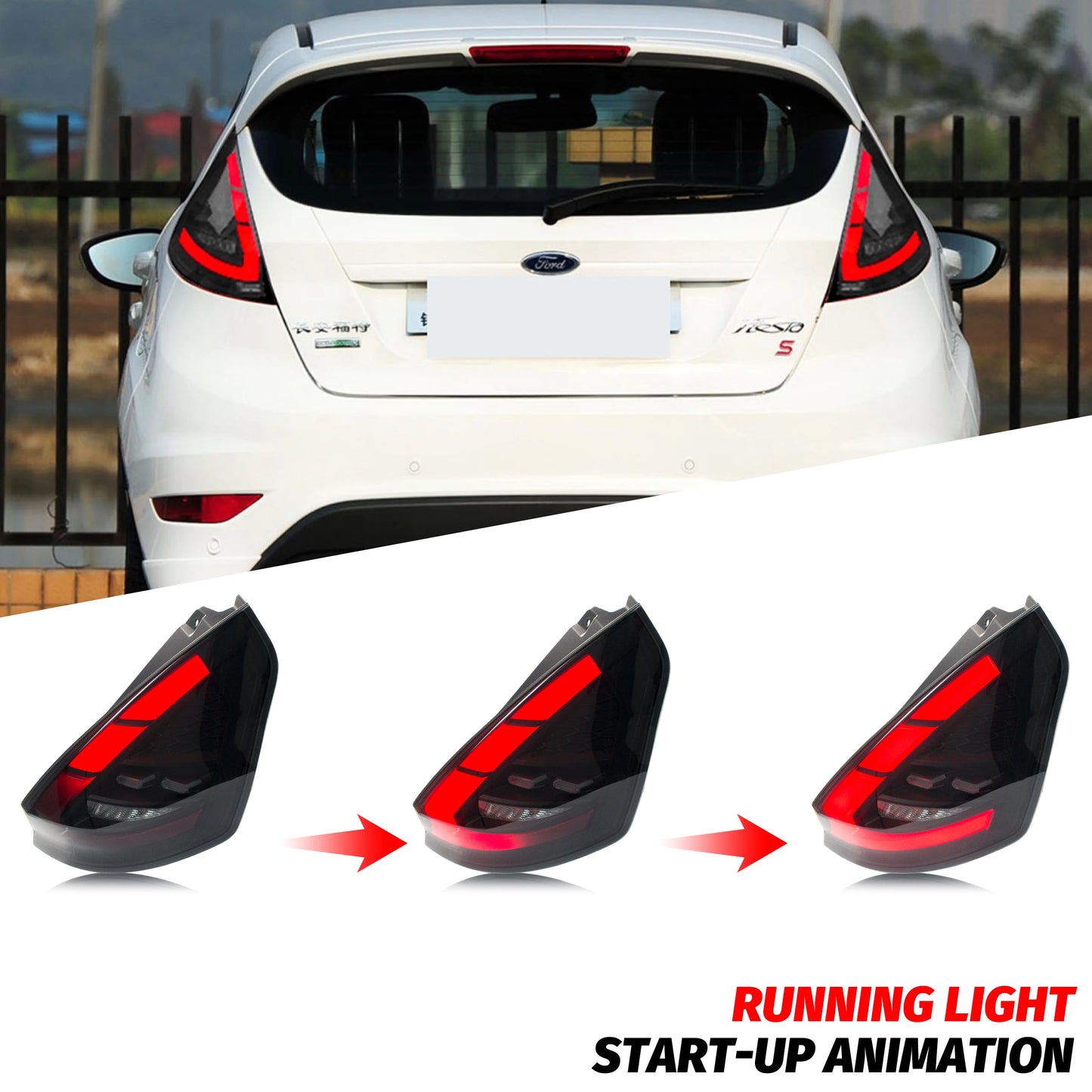 LED Tail Lights for Ford Fiesta MK7 MK7.5 VI Hatchback 2008-2017 Sequential Turn Signal Brake Black Rear Lamps Assembly